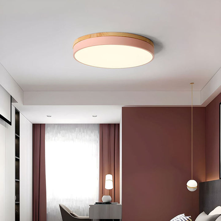 Wooden Flush Ceiling Living Room Modern Round Design