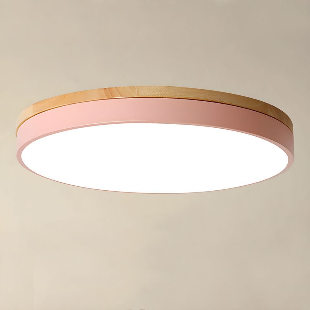 Wooden Flush Ceiling Living Room Modern Round Design