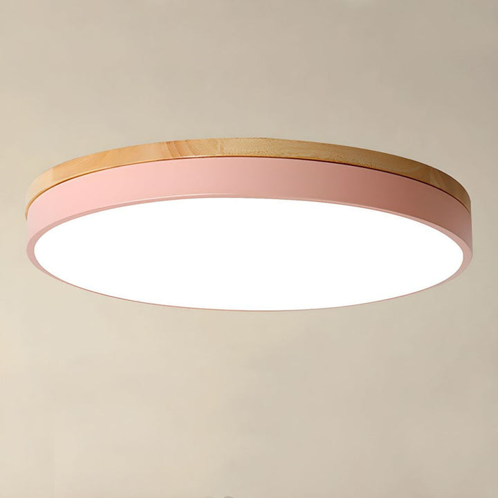Wooden Flush Ceiling Living Room Modern Round Design