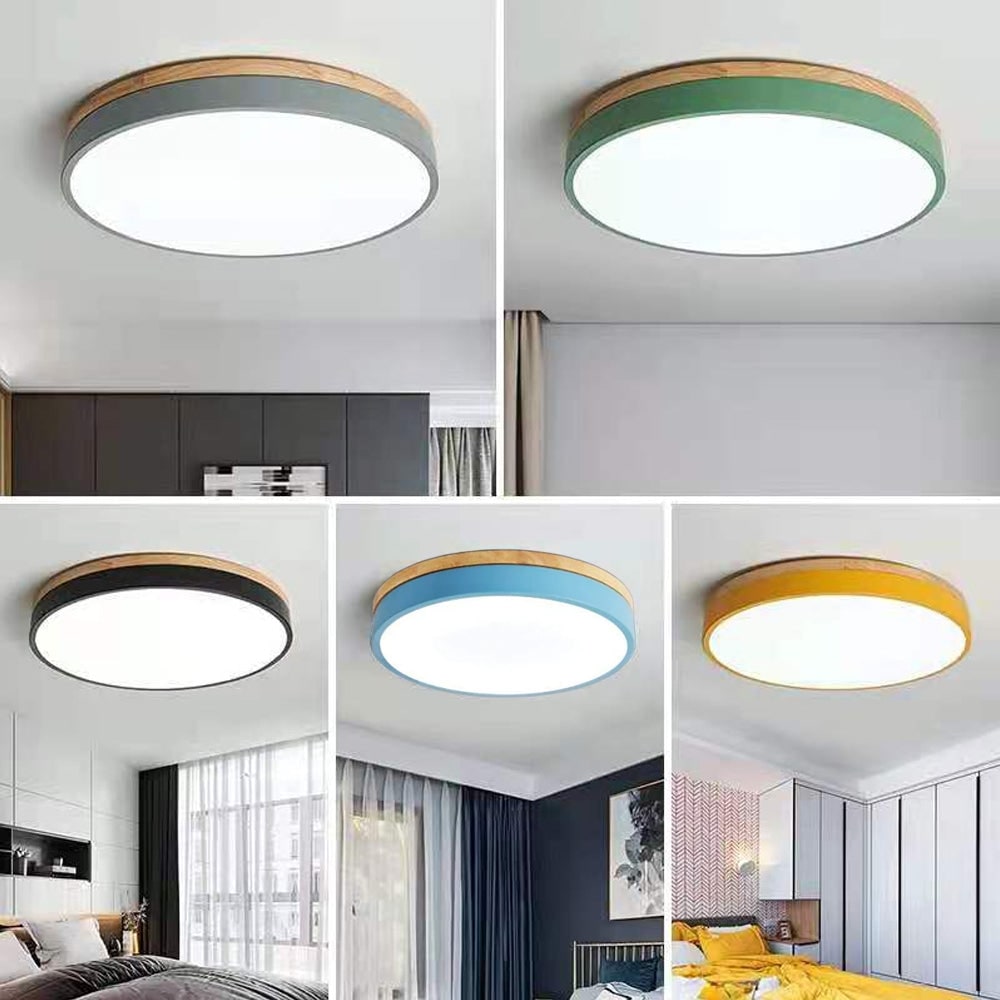 Wooden Flush Ceiling Living Room Modern Round Design