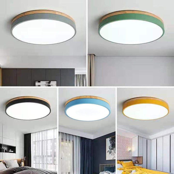 Wooden Flush Ceiling Living Room Modern Round Design