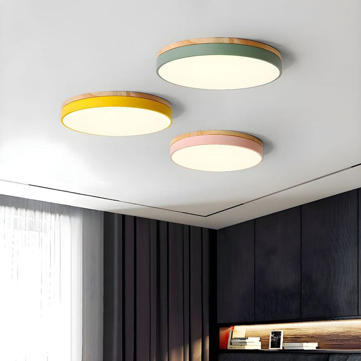 Wooden Flush Ceiling Living Room Modern Round Design