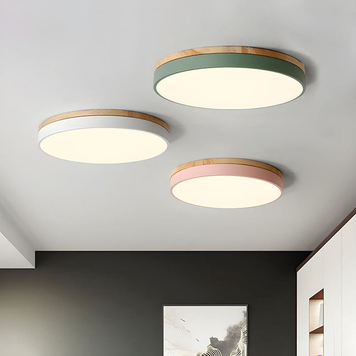 Wooden Flush Ceiling Living Room Modern Round Design
