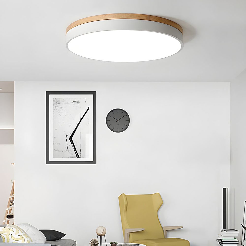Wooden Flush Ceiling Living Room Modern Round Design