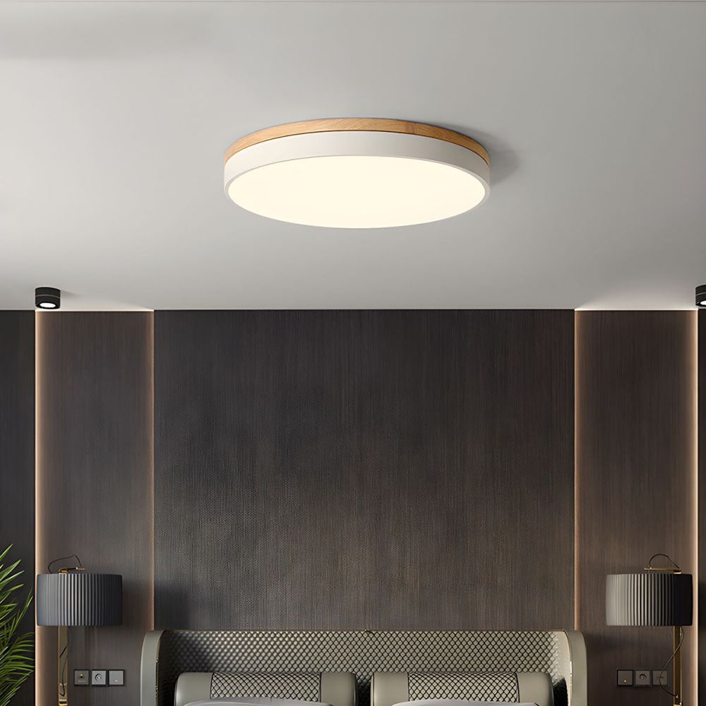 Wooden Flush Ceiling Living Room Modern Round Design