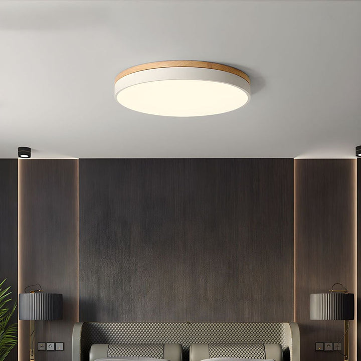 Wooden Flush Ceiling Living Room Modern Round Design
