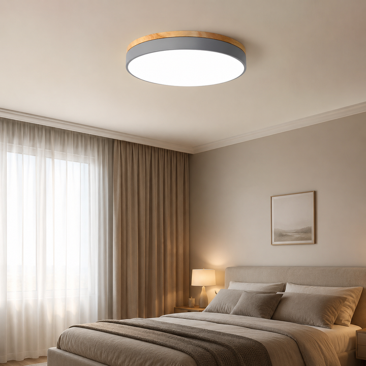 Wooden Flush Ceiling Living Room Modern Round Design